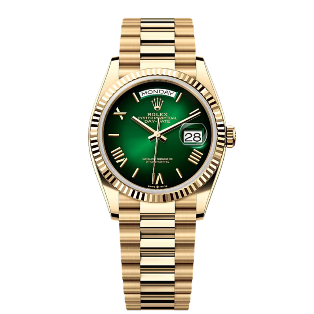 Day-Date Dourado Verde Feminino 36MM