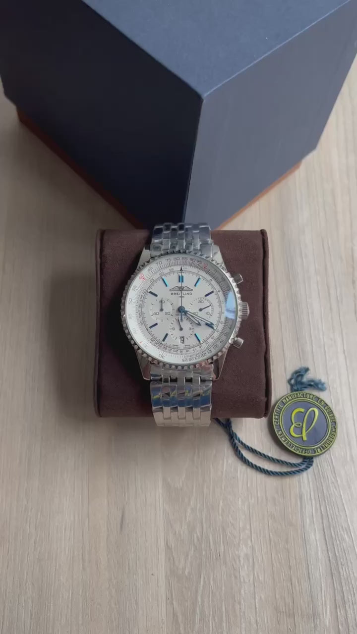 NaviTimer Branco Aço 46mm (Cópia)